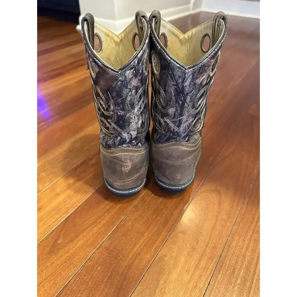 Smoky Mountain Boots Youth Boys Pawnee Brown/Camo Leather Square Toe Size 7 EUC